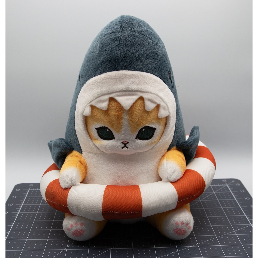 Mofusand Shark Cat Plush with Life Ring Clever Idiots Ginger Tabby Blue Orange